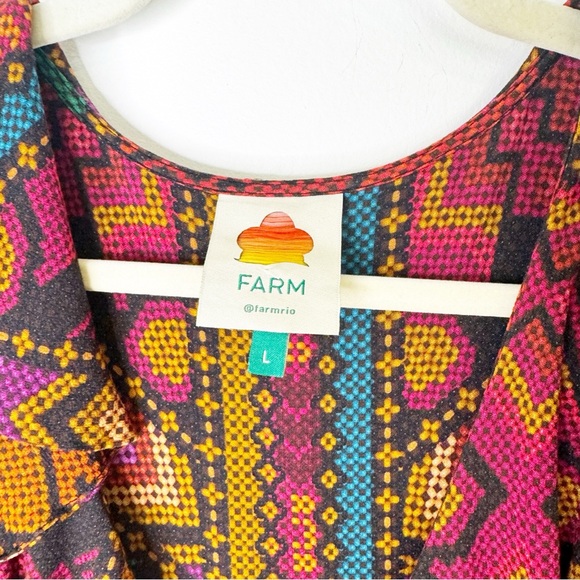 Farm Rio Yawanawa Stripes Ankle Maxi Bohemian Dress Size Large L - Picture 13 of 14